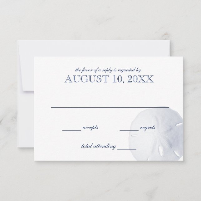 Sand Dollar Navy Blue Wedding RSVP (Anverso)