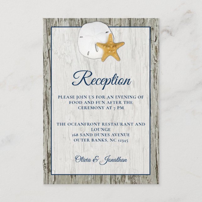 Sand Dollar Rustic Beach Wood Wedding Recepcion (Anverso)