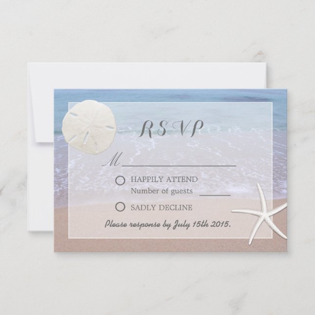 Sand Dollar & Starfish Beach Theme Wedding RSVP (Anverso)