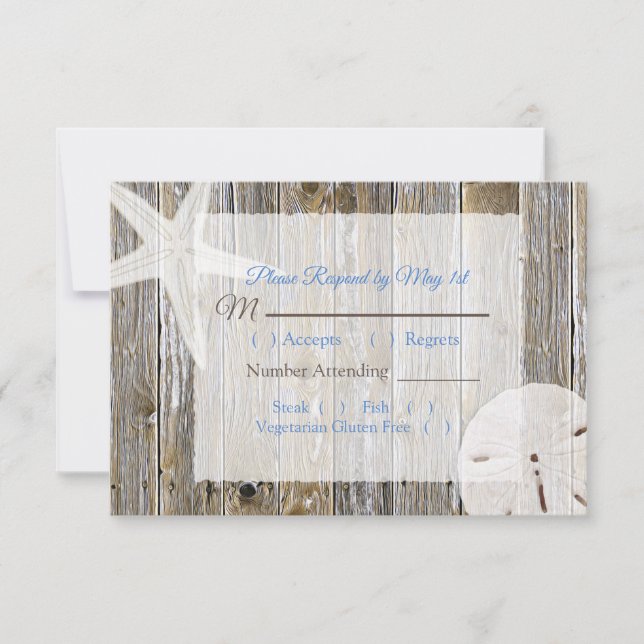 Sand Dollar y Starfish Oceanic Wedding RSVP (Anverso)