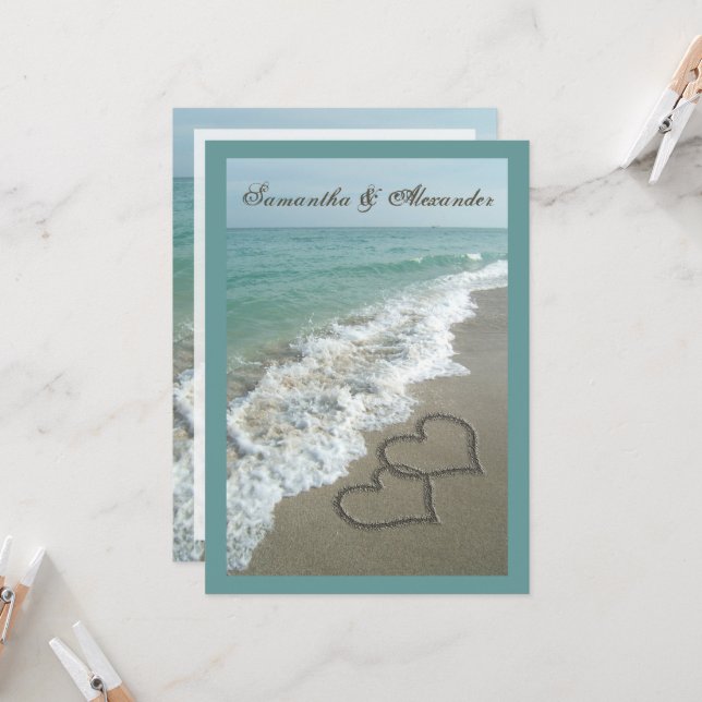 Sand Hearts~ Invitación a la boda de destino de pl (Anverso/Reverso In Situ)