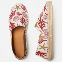Sand-Maroon Seashell Starfish Pattern Espadrilles
