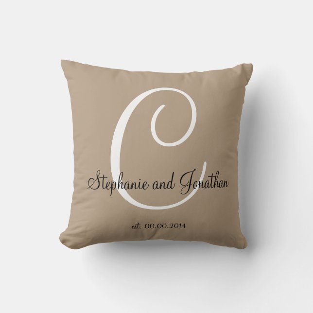 Sand taupe blanco costumbre Boda almohada de mante (Anverso)