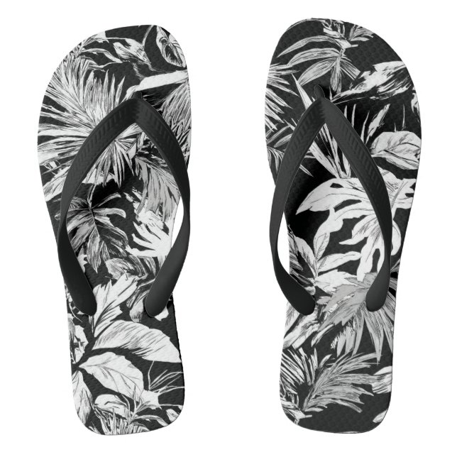 Sandalias de hojas tropicales en blanco y negro pa (Plantilla)