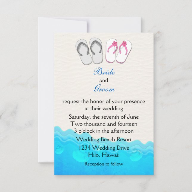 Sandalias de la playa que casan la invitación (Anverso)