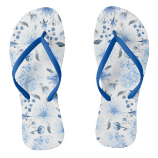 Sandalias Floral Flip Flop de color azul y blanco
