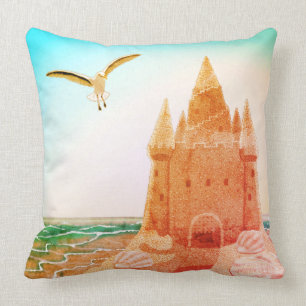 Sandcastle Seagull algodón tirador almohada