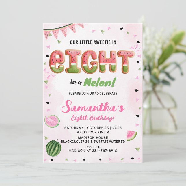 sandía 8 Invitación a la fiesta de cumpleaños (Anverso de pie)