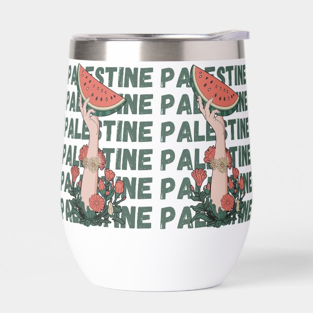 sandía, flores y texto palestino Repetir (Izquierdo)