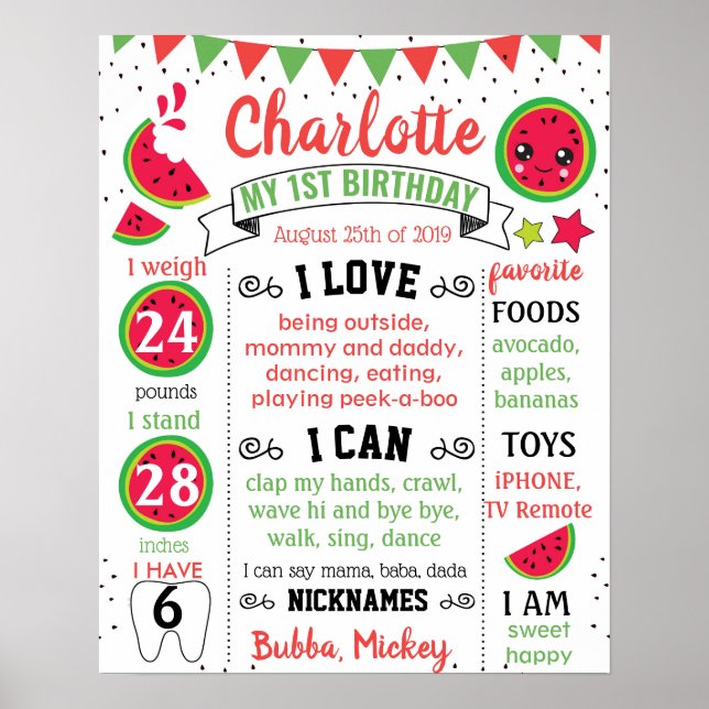 sandía uno en señal de cumpleaños de melón (Frente)