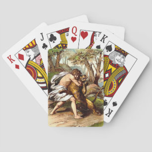 Sansón matando a un pequeño león jugando cartas