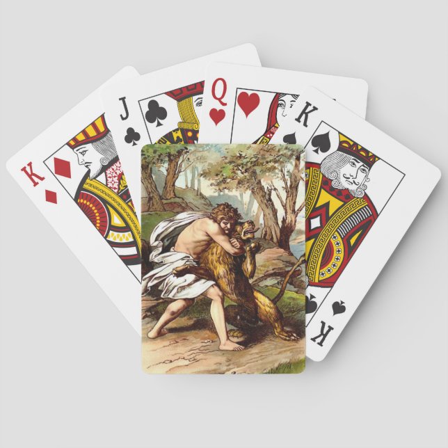 Sansón matando a un pequeño león jugando cartas (Reverso)