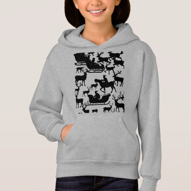 Santa and deer chrismas hoodie for young girls (Anverso)