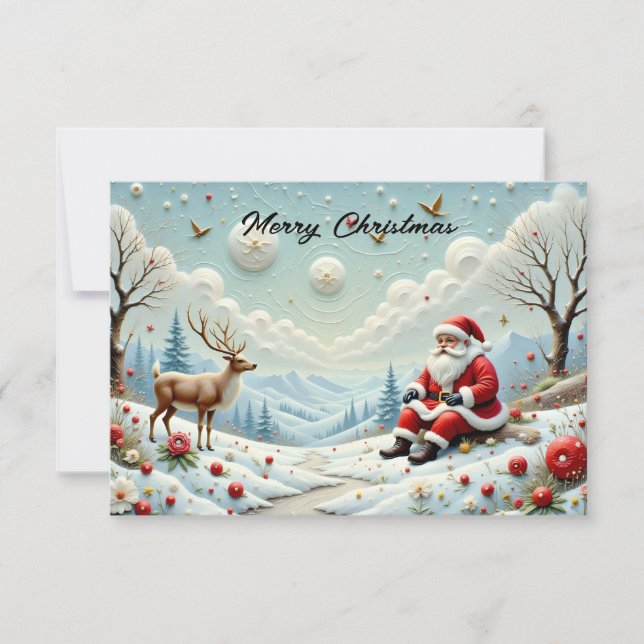 Santa and His Reindeer in Snowy Landscape (Anverso)