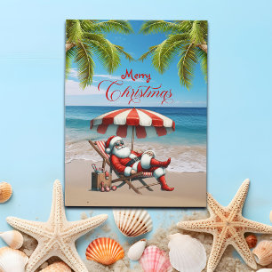 Santa bajo una sombrilla de playa Navidad