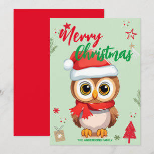 Santa búho lindo nombre de Navidad vacaciones fami