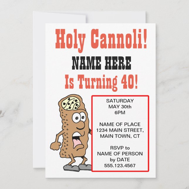 Santa Cannoli cumple 40 invitaciones para fiestas (Anverso)