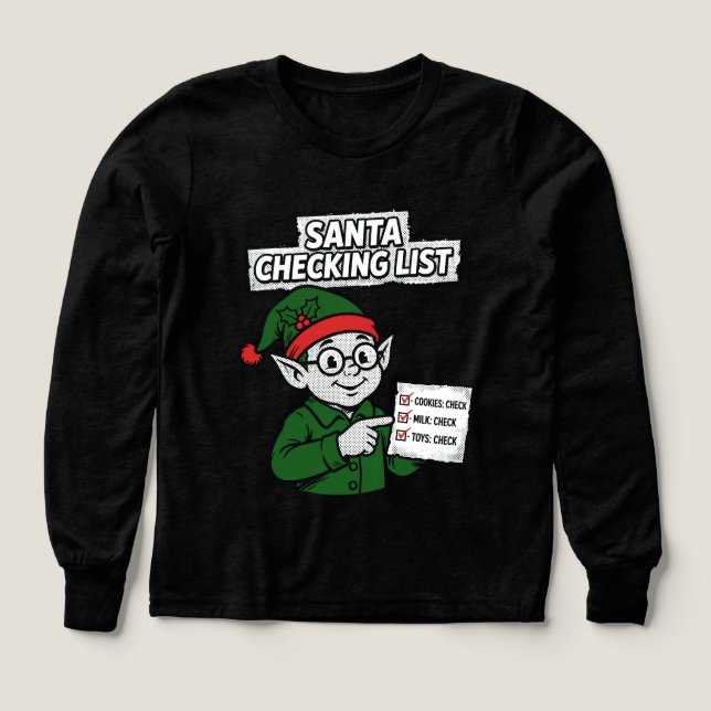 Santa Checking List Funny Comic Tee (Diseño frontal)