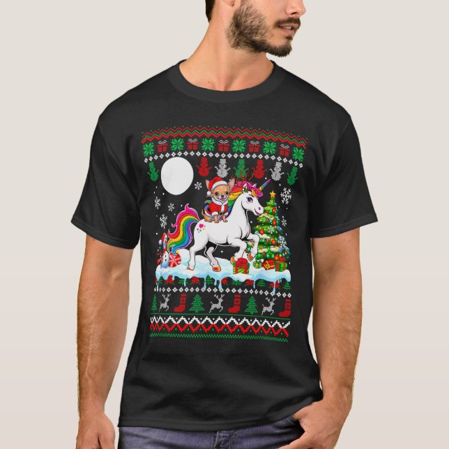 Santa Chihuahua Riding Unicorn Sweater Christmas O (Anverso)