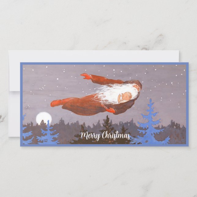 Santa Claus antiguo y bebé volando en Navidad  (Anverso)