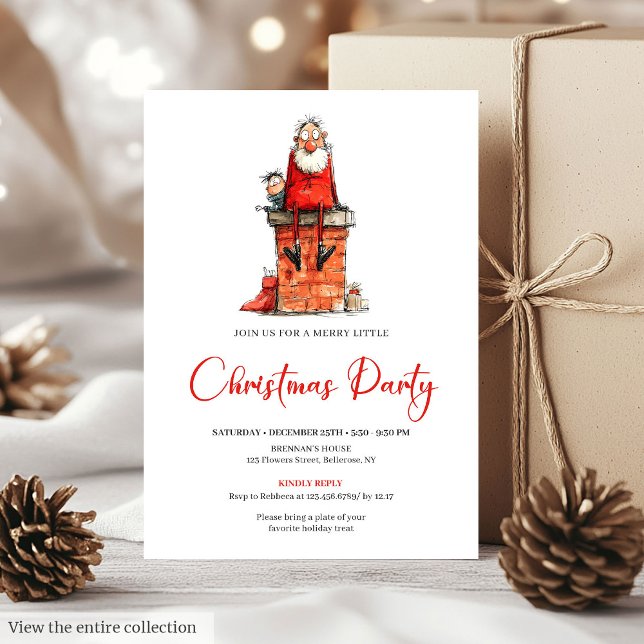 Santa Claus Caprichoso Invitación de Navidad en Ac (Whimsical Santa Claus Watercolor Christmas Invite)