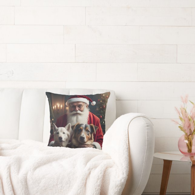 Santa Claus con Cojín decorativo de perros (Sofá)