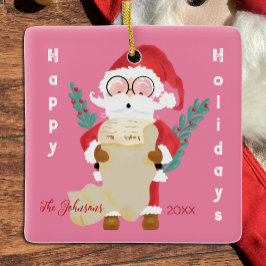 Santa Claus con su adorno navideño rosado
