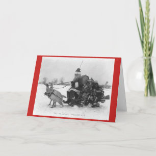 Santa Claus con tarjetas de pavos dibujadas con tr