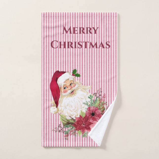Santa Claus Cranberry Floral Stripe (Toalla de mano)