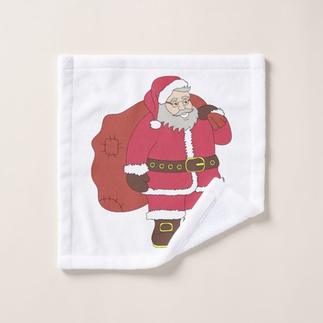 Santa Claus de rojo con bolsa de regalo y anteojos (Toallita)