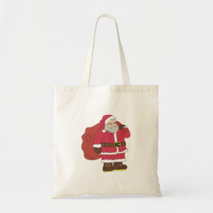 Santa Claus de rojo con bolsa de regalo y anteojos