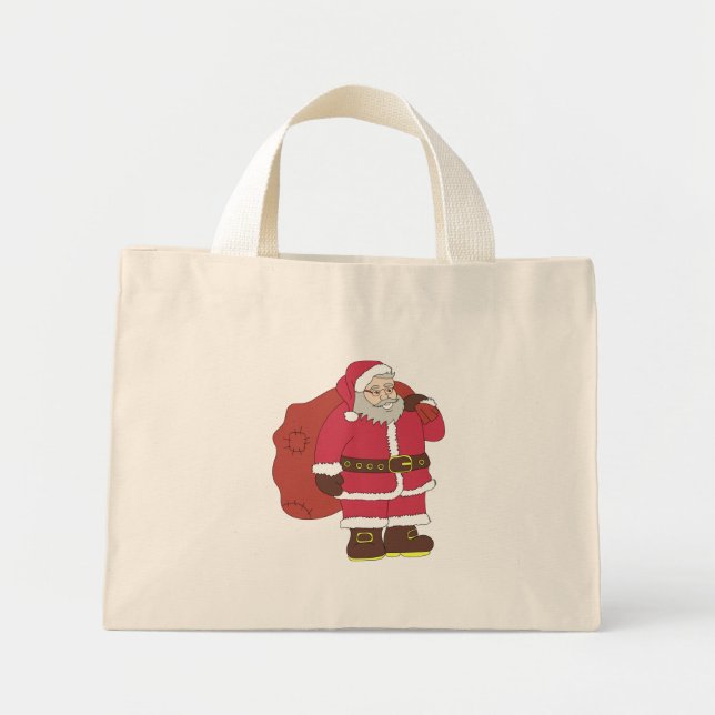 Santa Claus de rojo con bolsa de regalo y anteojos (Frente)