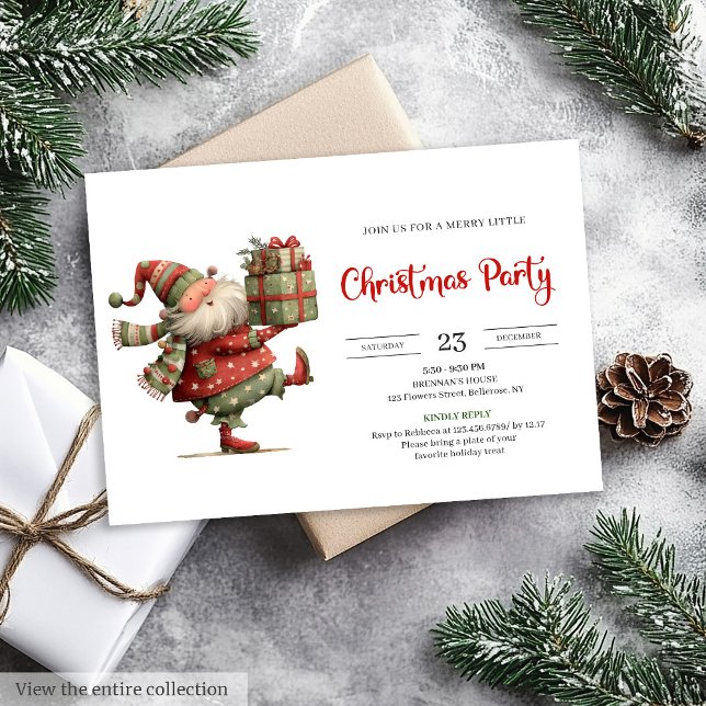 Santa Claus Divertido Invitación Moderna Roja Verd (Funny Santa Claus Modern Red Green Holiday Invitation

)