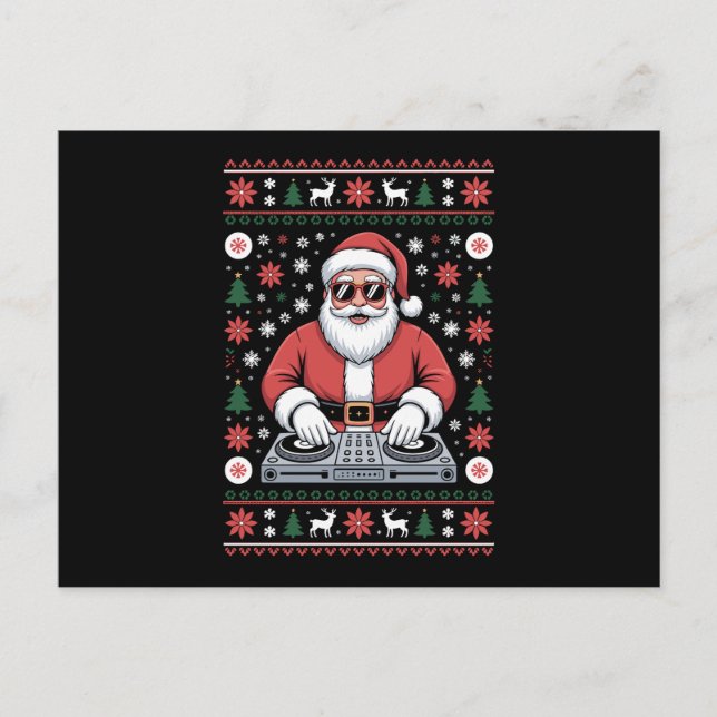 Santa Claus DJ Navidad Suéter Feo Copo de Nieve (Anverso)