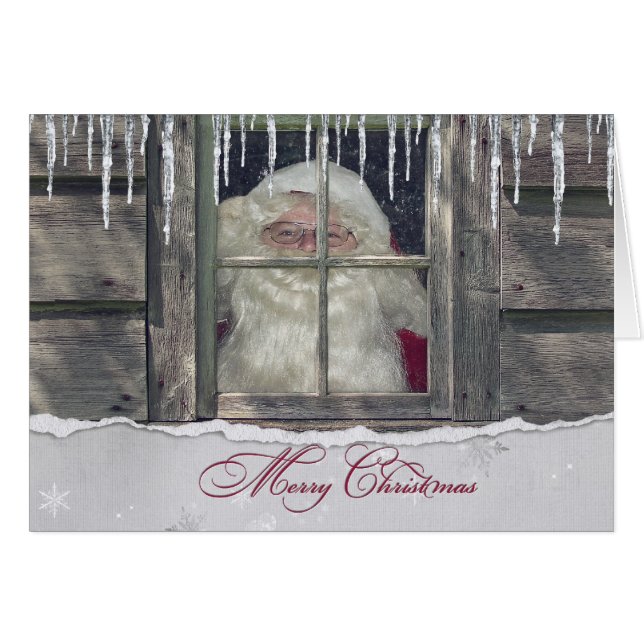 Santa Claus en invierno en cabaña con músculos (Anverso (Horizontal))