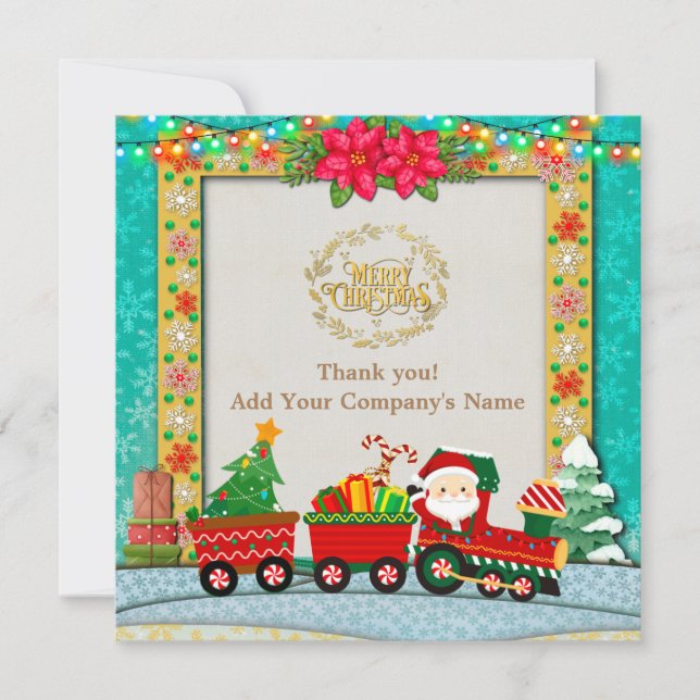 Santa Claus en tren con regalos y árbol de Navidad (Anverso)