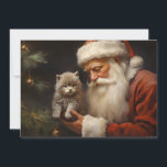 Santa Claus Kitten Cat Feliz Navidad<br><div class="desc">Tarjeta de saludo de vacaciones para navidades con un cuadro de Santa Claus y un lindo gatito gris. Personalizado en la parte posterior con su mensaje y nombre. Comuníquese conmigo para obtener ayuda con su personalización o para solicitar productos adicionales de correspondencias o coordinación de Zazzle.</div>