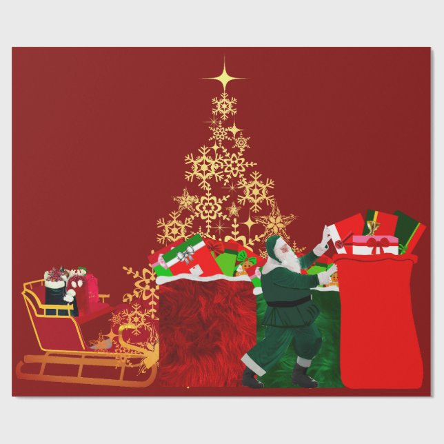 Santa Claus llega al pueblo con papel de envolver  (Superficie plana)