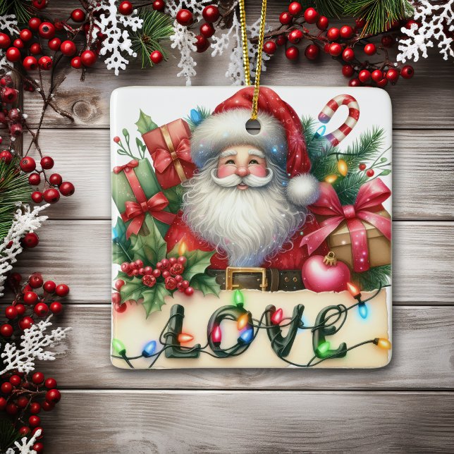 Santa Claus Love Luces Niños Ornamento cerámico (Subido por el creador)