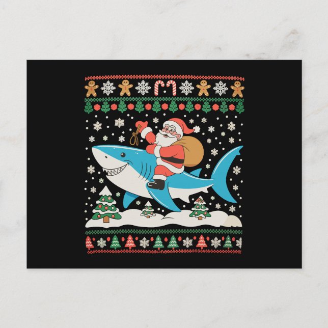 Santa Claus montando tiburón fea Navidad Xmas vaca (Anverso)