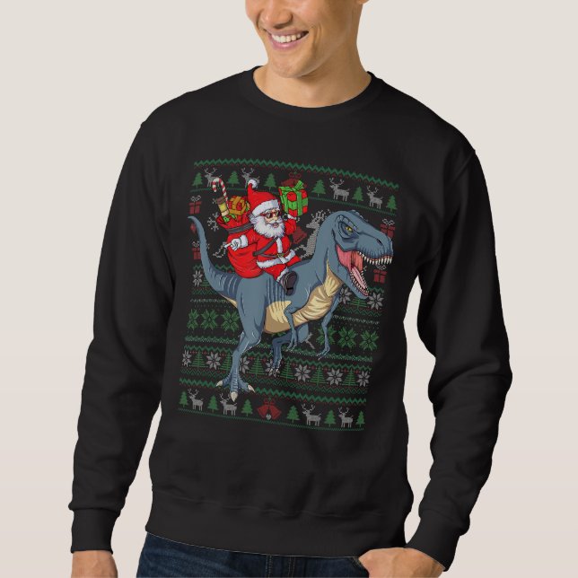 Santa Claus On T Rex Ugly Navidades Sweater Funny (Anverso)