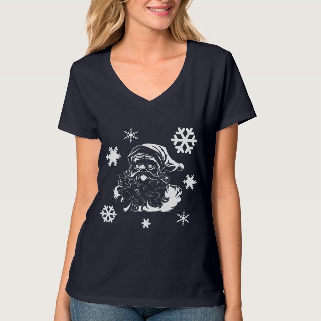 Santa Claus Snowflakes Navidades camiseta azul V (Anverso)