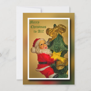 Santa Claus trepando el árbol de Navidad - Vintage