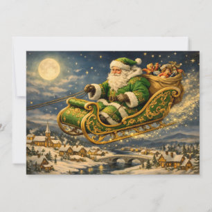 Santa Claus vintage de Navidad en trineo con regal