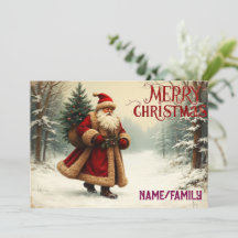 Santa Claus Vintage en Bosque Nevado – Navidad