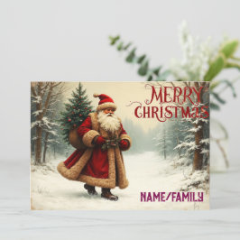 Santa Claus Vintage en Bosque Nevado – Navidad
