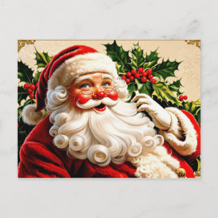 Santa Claus y bayas de acebo vintage de Navidad