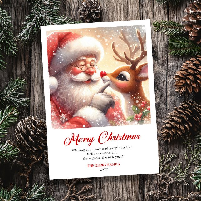 Santa Claus y Rudolph Feliz Navidad  (Joyful Santa And Rudolph Merry Christmas Greeting Card)