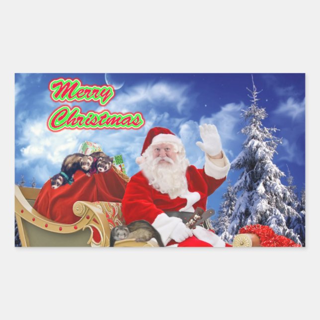 Santa Claus y sus ferrados Pegatinas de feriado (Anverso)