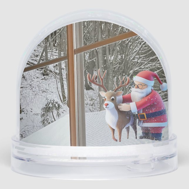 Santa Clause & Rudolf Christmas Snow Globe (Reverso)